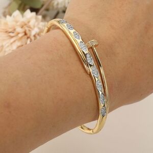 Gold Stainless Steel Marquise Rhinestone Crystal Nail Head Cuff Bracelet Bangle